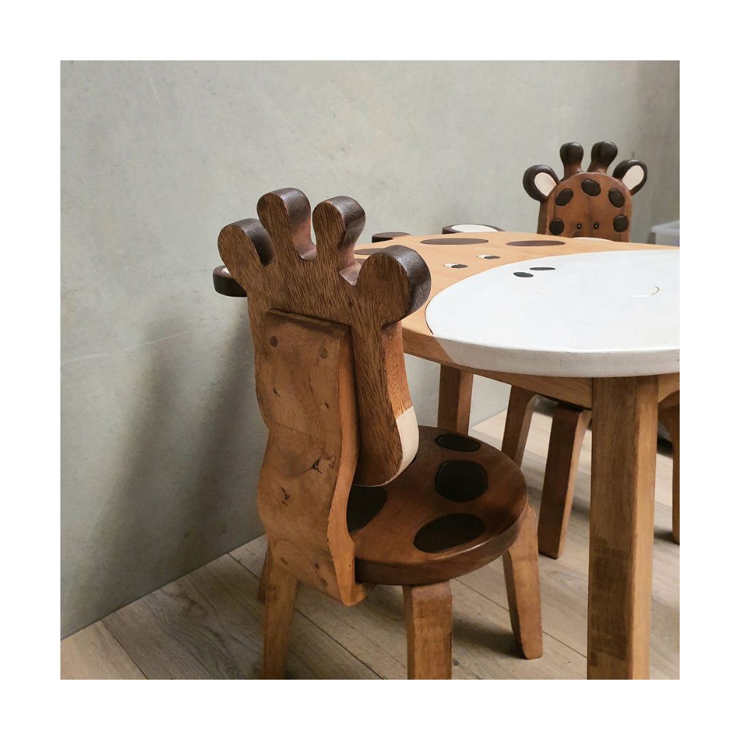 Giraffe Wooden Table and two Chairs set