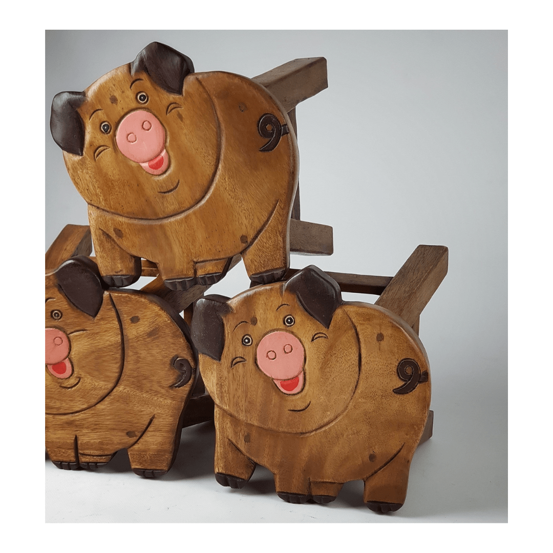 Wooden Kids Stool - Pig