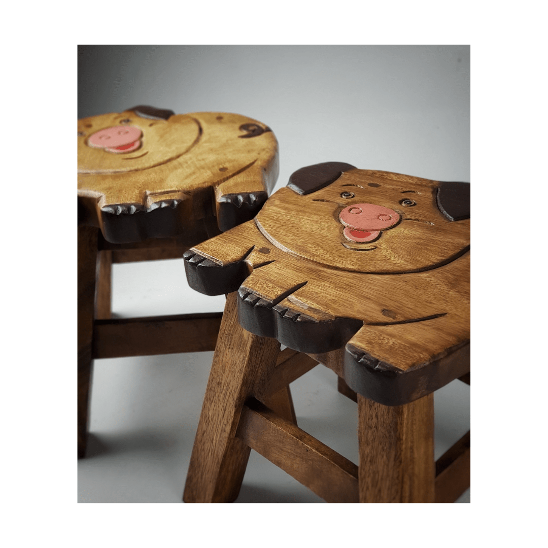 Wooden Kids Stool - Pig