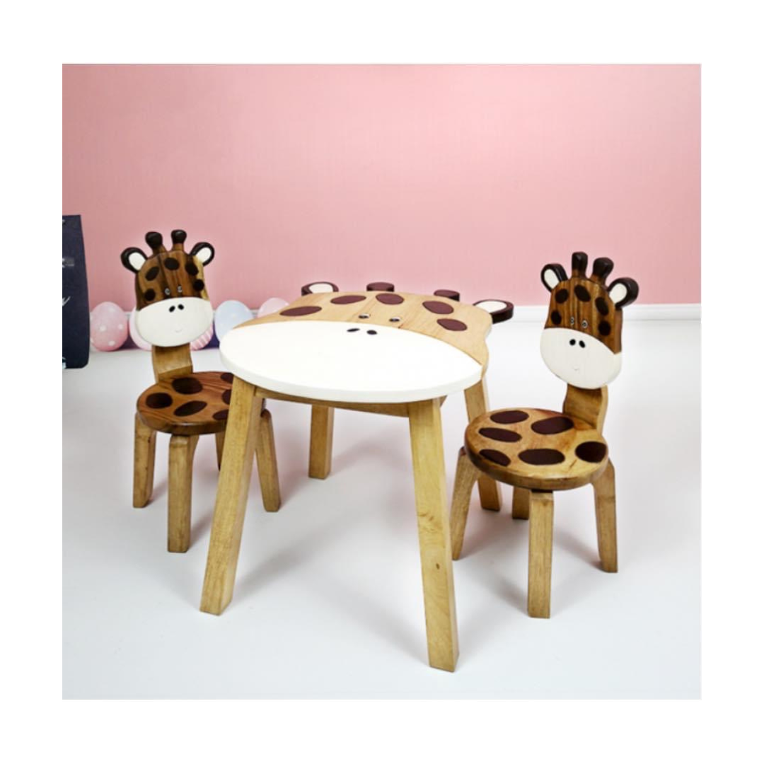 Giraffe Wooden Table and two Chairs set