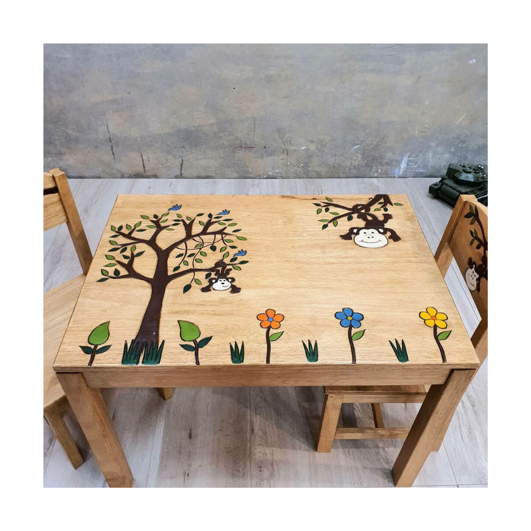 Wooden "Monkey Land" Table and Chair set for Kids