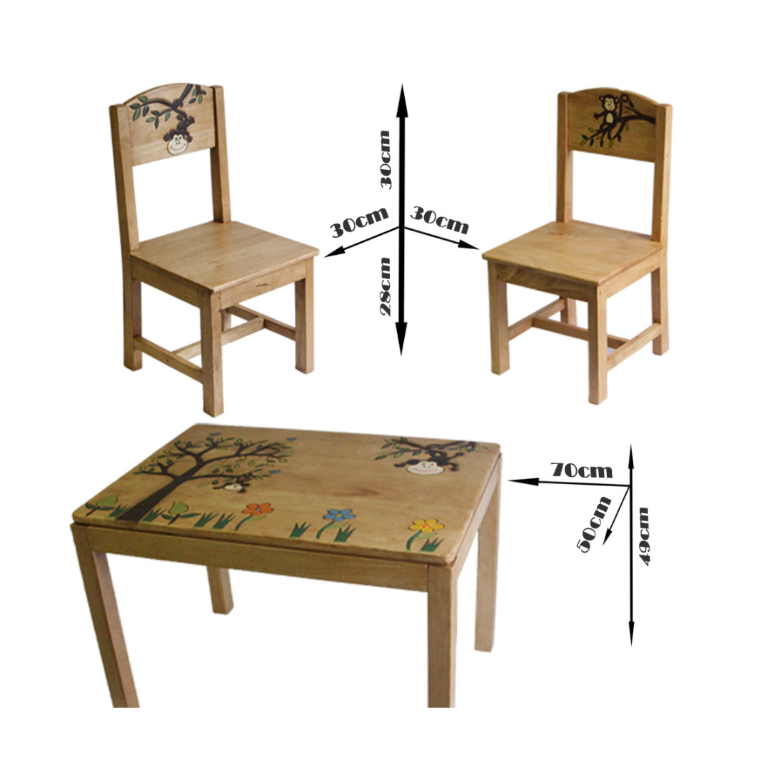 Wooden "Monkey Land" Table and Chair set for Kids