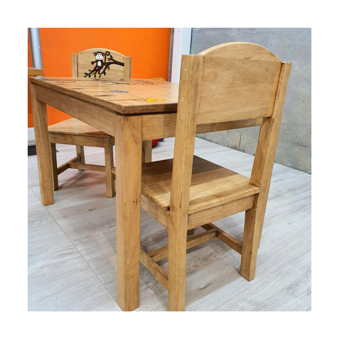 Wooden "Monkey Land" Table and Chair set for Kids