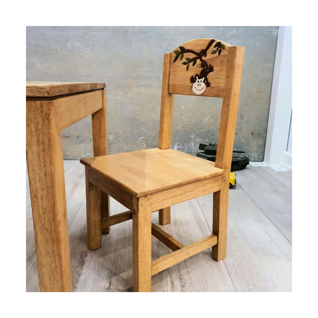 Wooden "Monkey Land" Table and Chair set for Kids