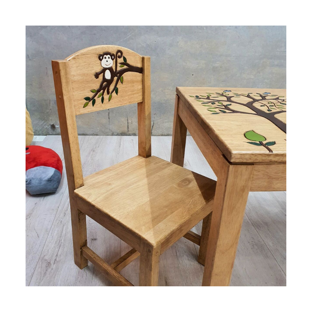 Wooden "Monkey Land" Table and Chair set for Kids