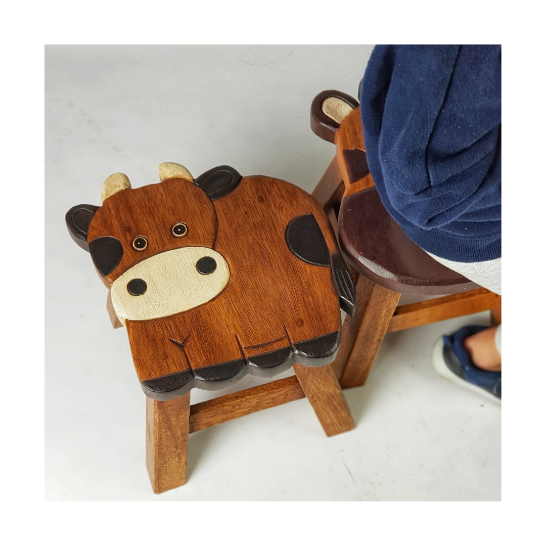 Wooden Kids Stool - Cow