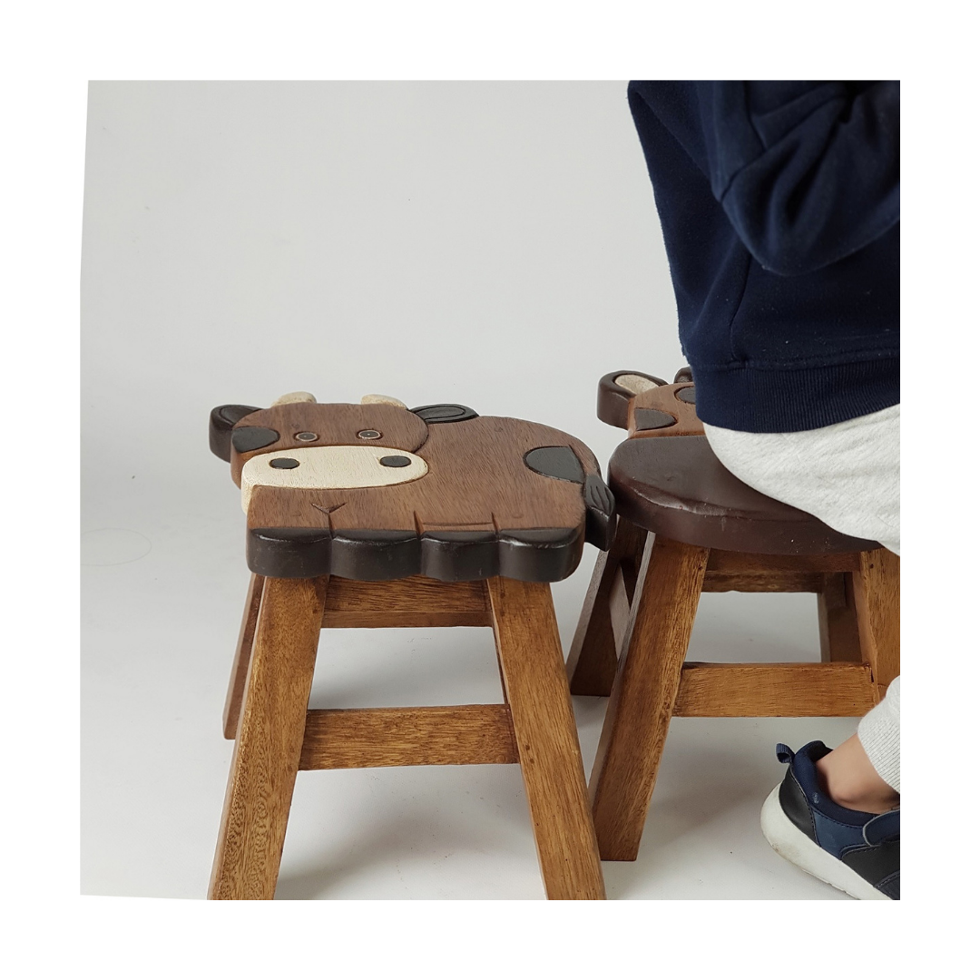 Wooden Kids Stool - Cow