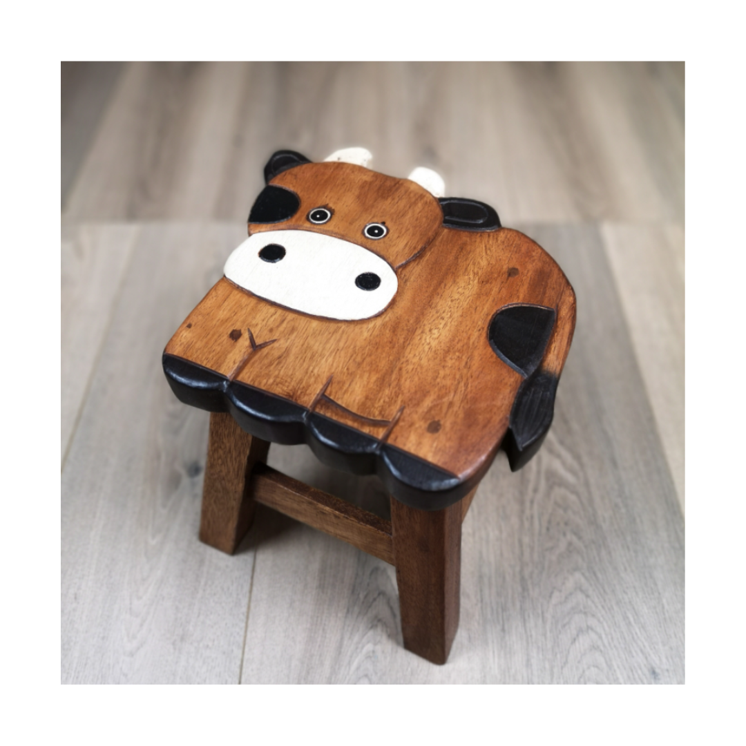 Wooden Kids Stool - Cow