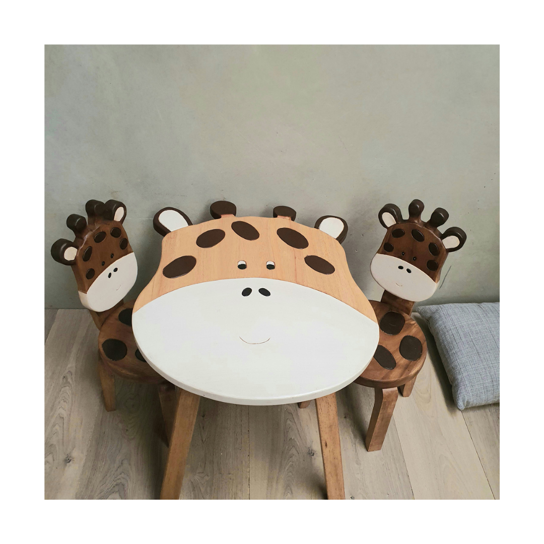 Giraffe Wooden Table and two Chairs set